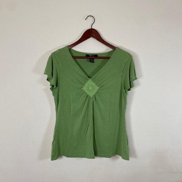 Style & Co. Tops - Y2K Style & Co Womens Light Green V Neck Short‎ Sleeve Embellished Casual Top XL